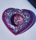 Heart Tealight Candle Holder- Purple with Iridescent Heart Glitter