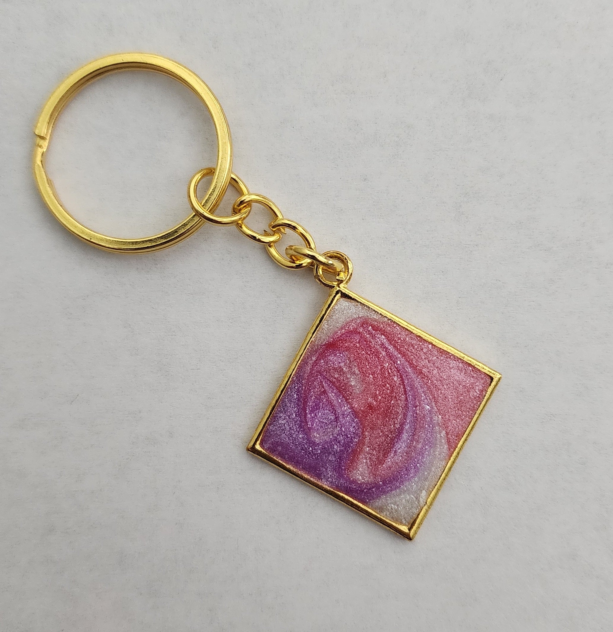 Square Keychain- Purple-Pink & White