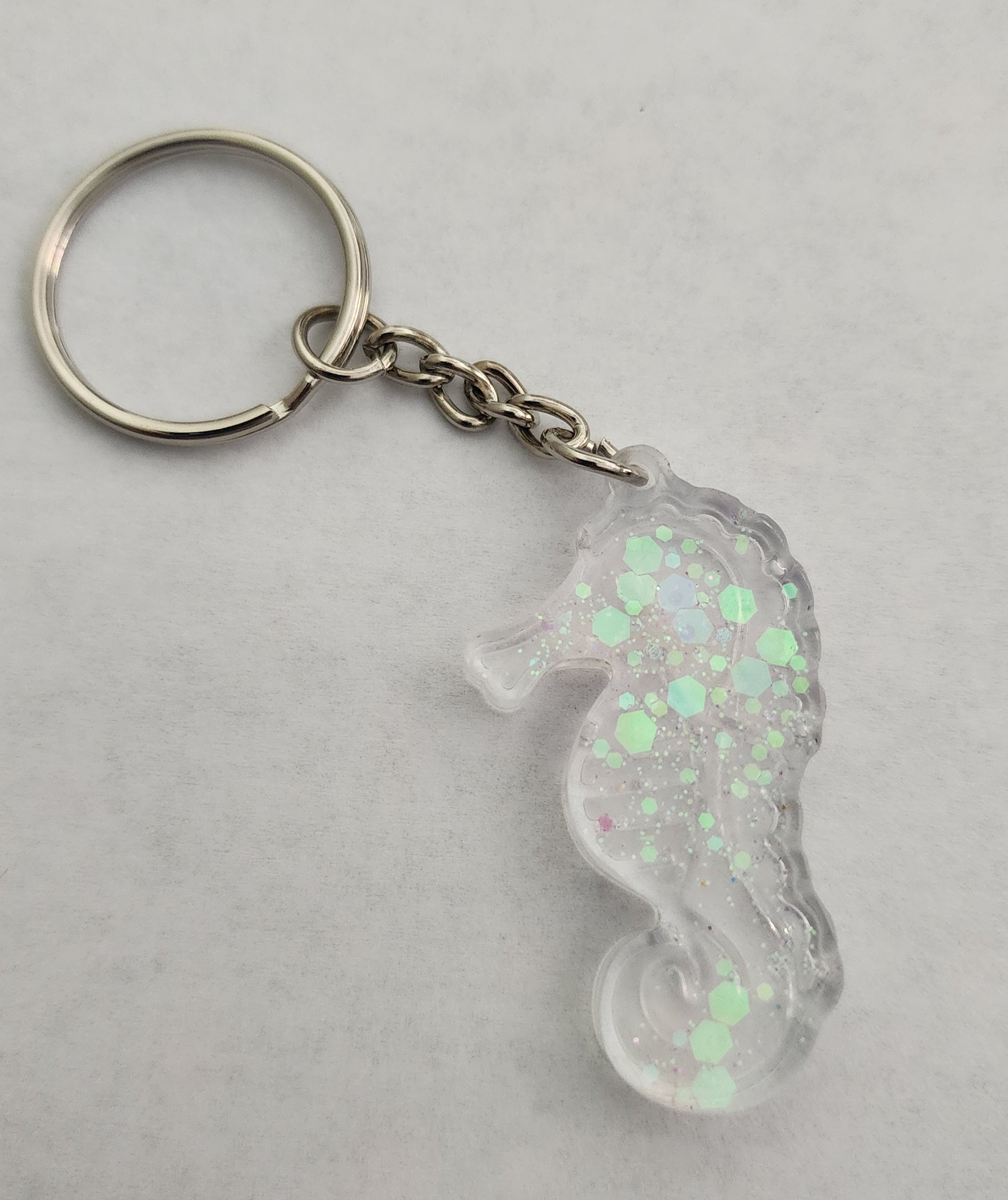 Seahorse Keychain- Clear with Iridescent Glitter