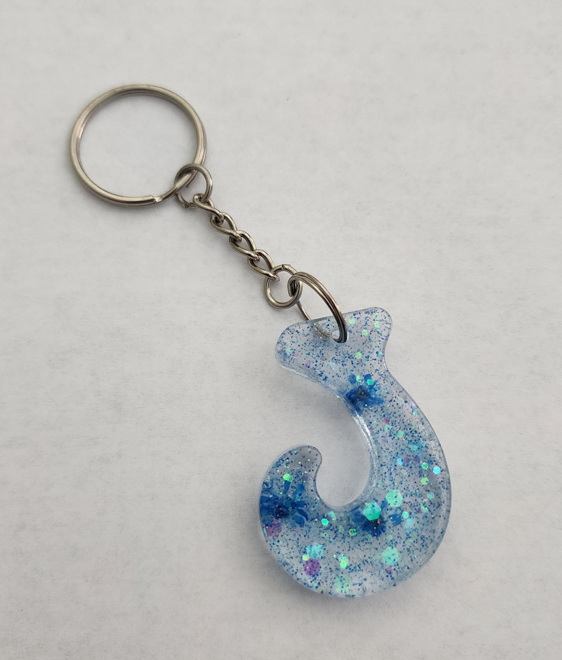 J 'Groovy' Keychain- Blue Glitter