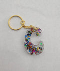 C 'Groovy' Keychain-Clear with Rainbow Glitter
