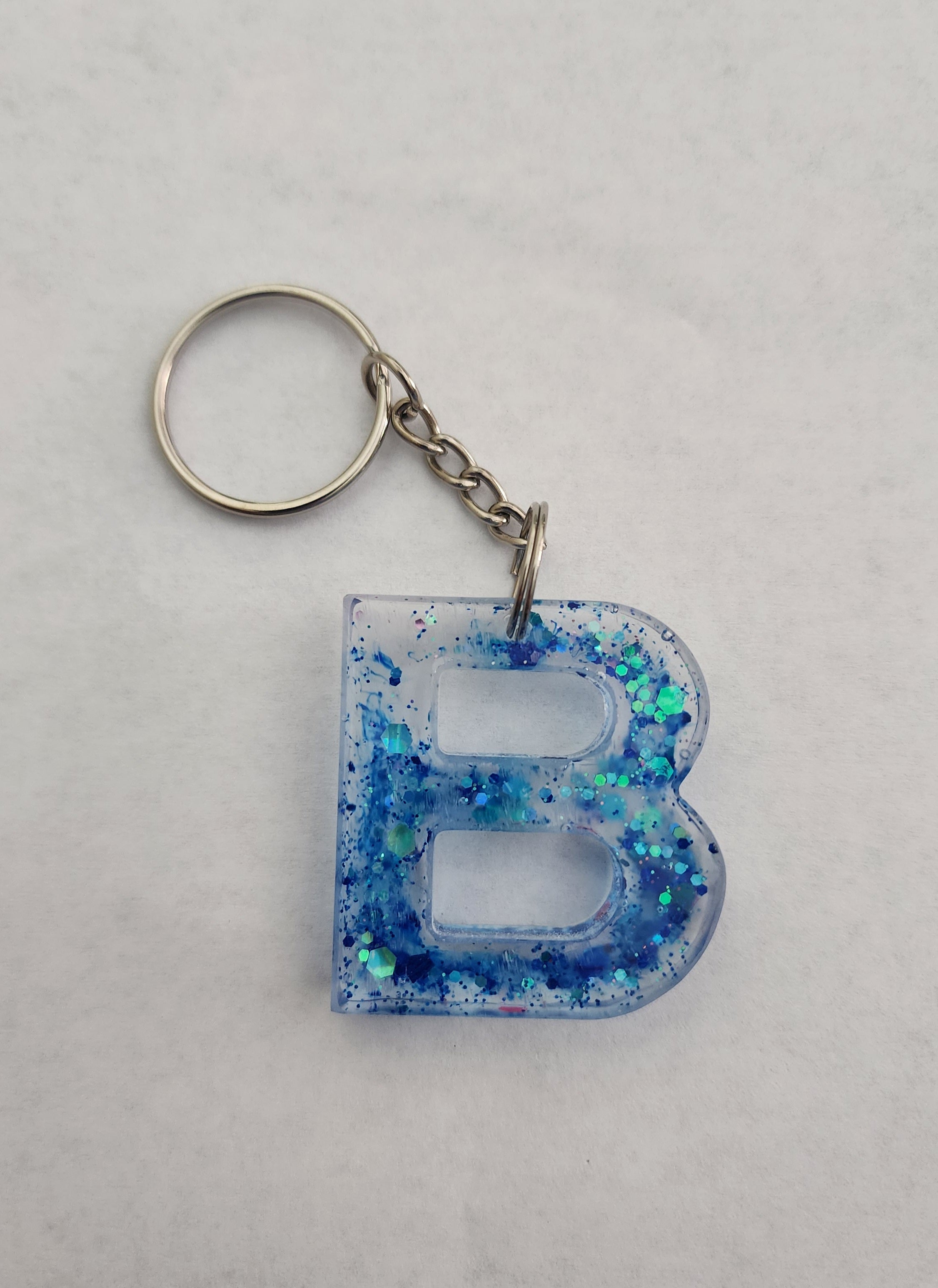 B Keychain- Clear with Blue