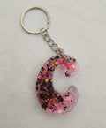 C 'Groovy' Keychain- Pink & Black Glitter