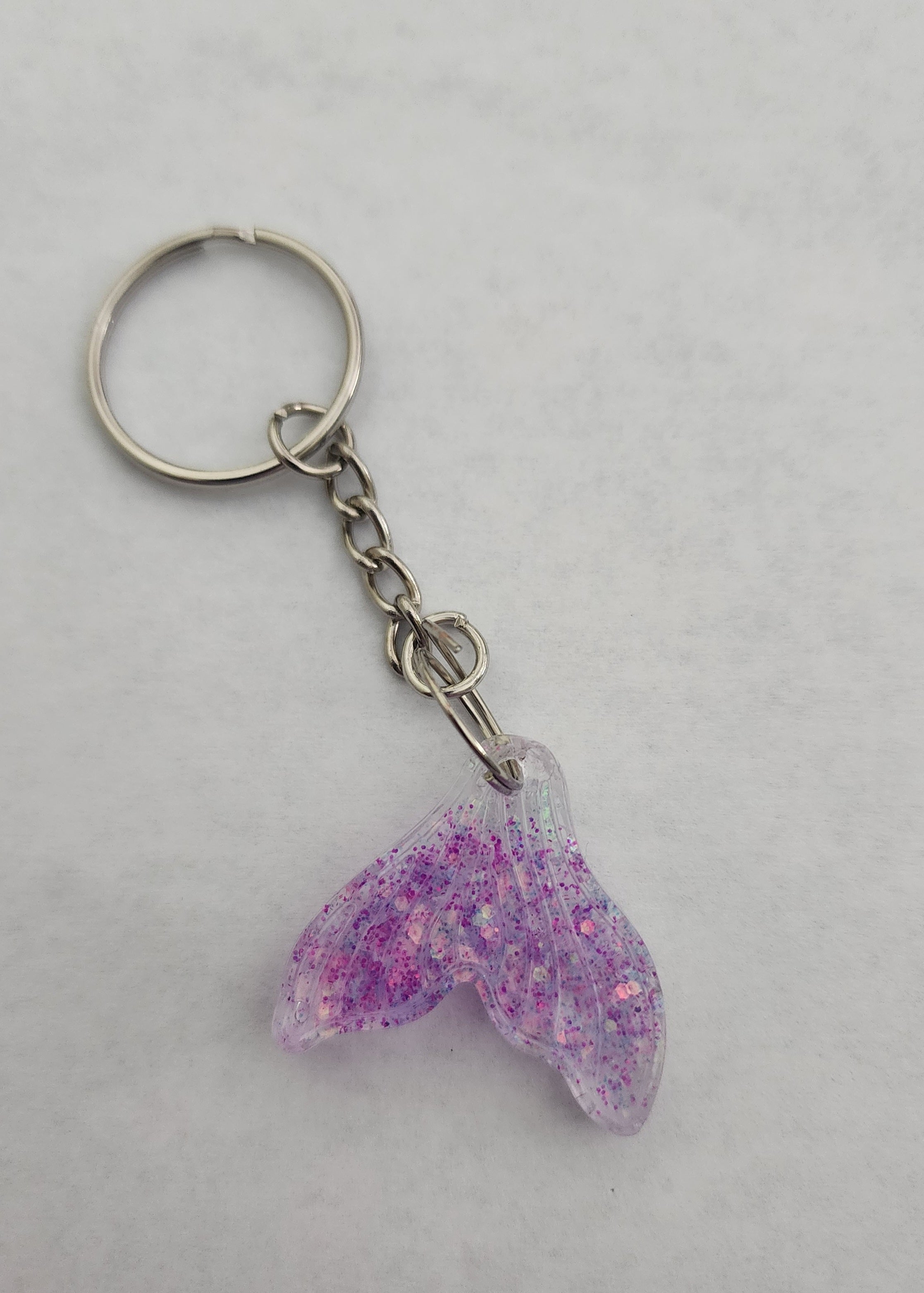 Mermaid Tail Keychain-Clear with Purple & Pink Glitter
