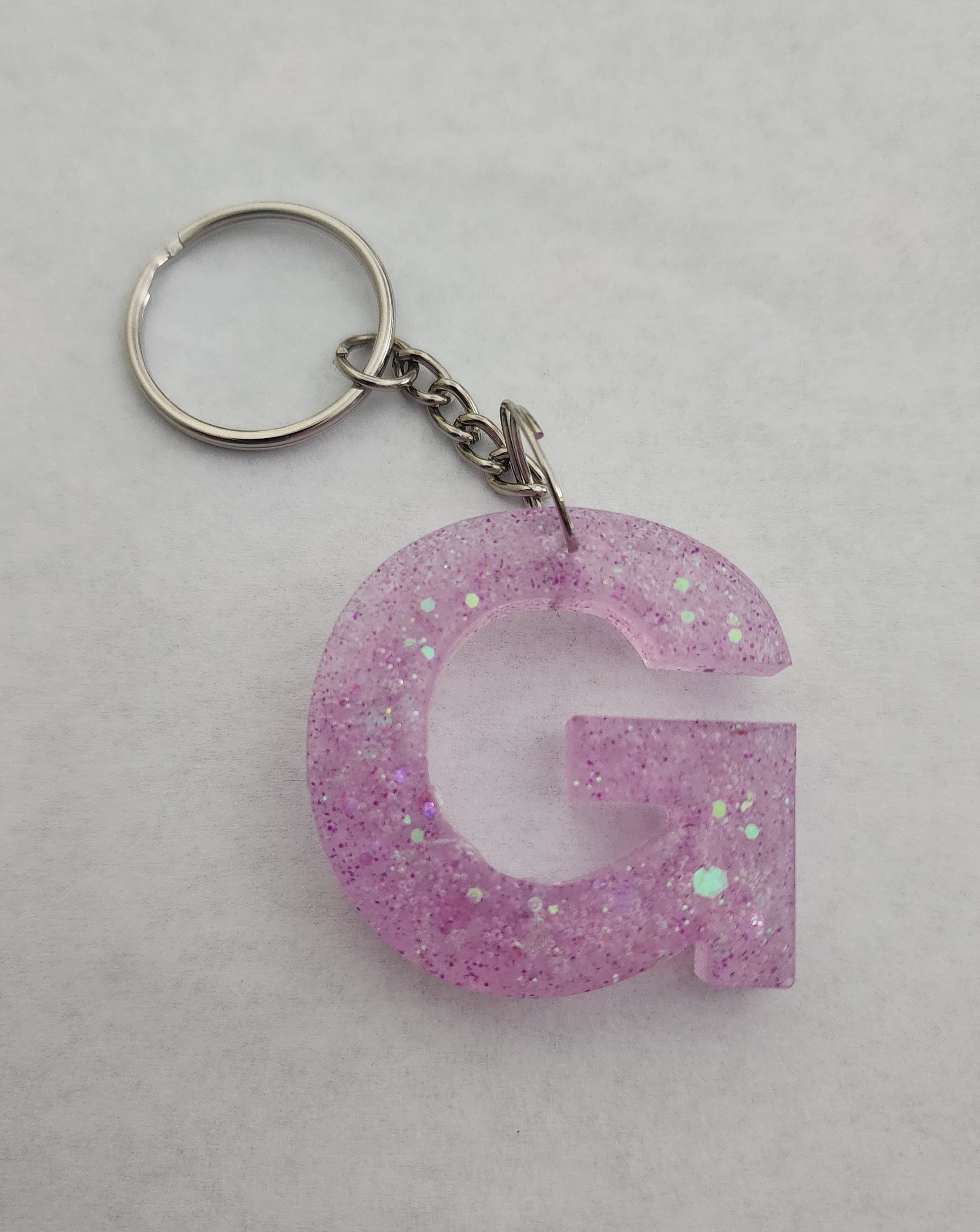 G Keychain- Pink Iridescent Glitter
