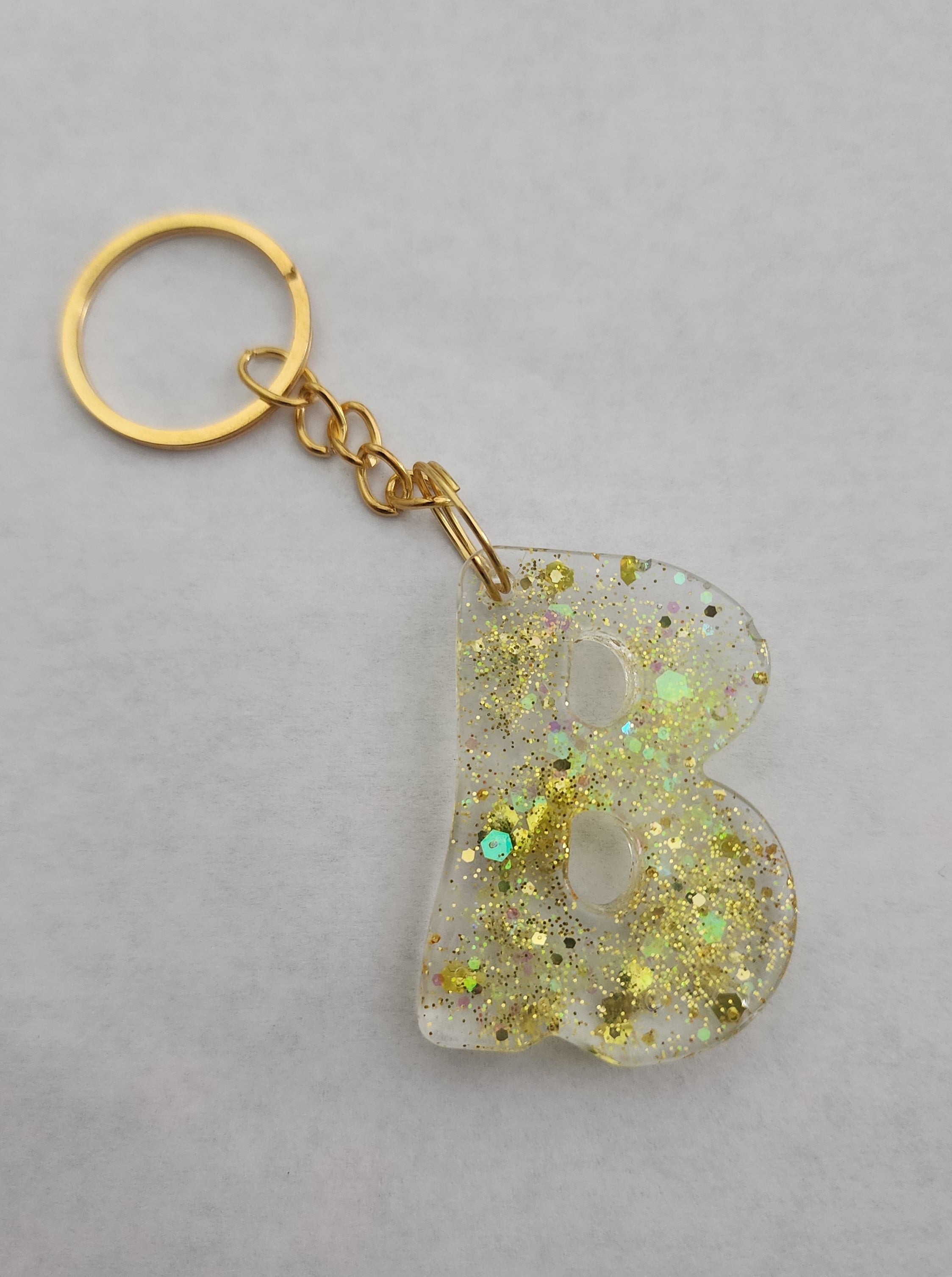 B 'Groovy' Keychain-Clear with Yellow Glitter