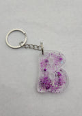 B 'Groovy' Keychain-Clear with Purple Glitter
