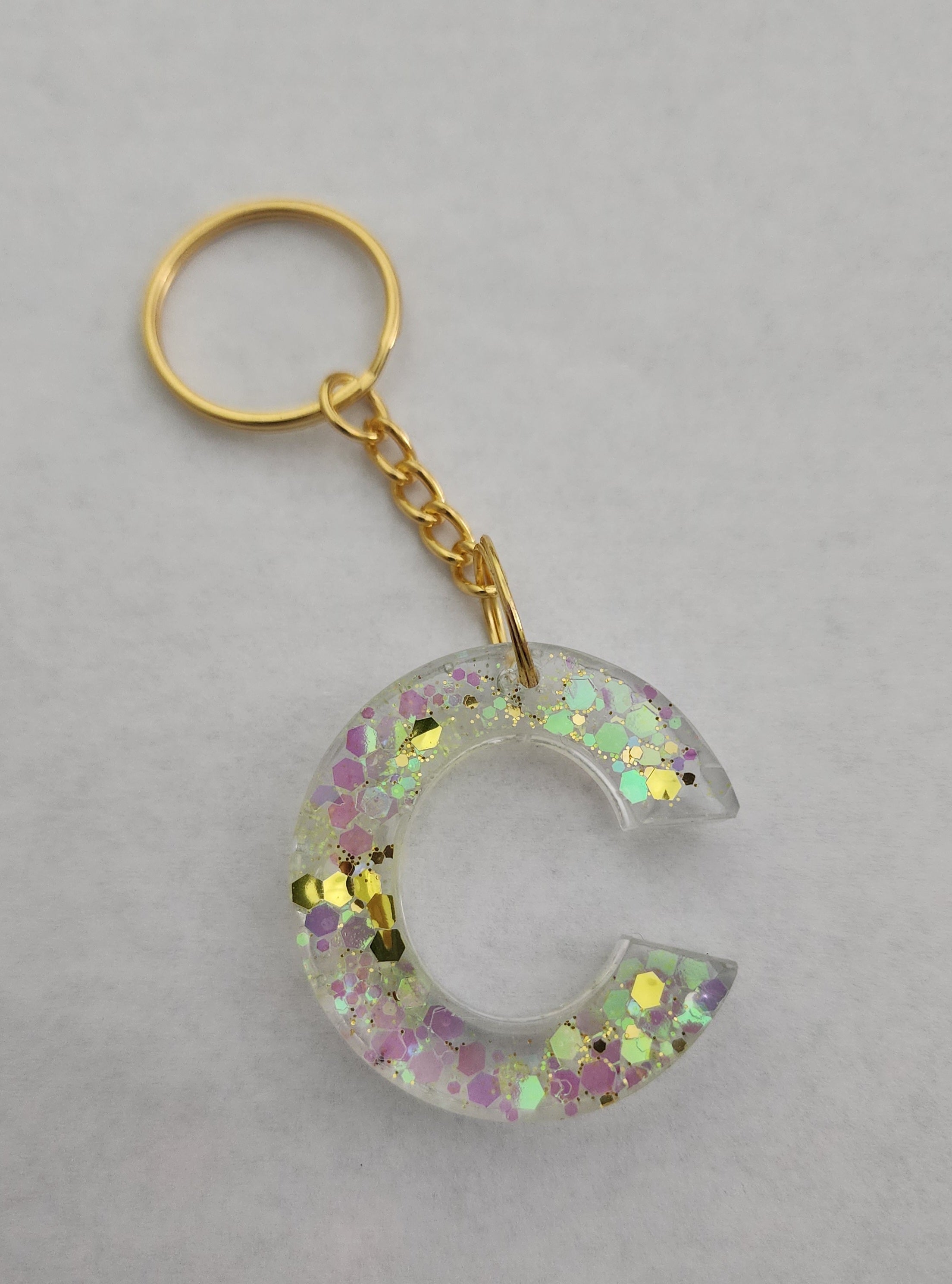 C Keychain- Gold Iridescent Glitter