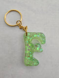F 'Groovy' Keychain- Light Green Glitter