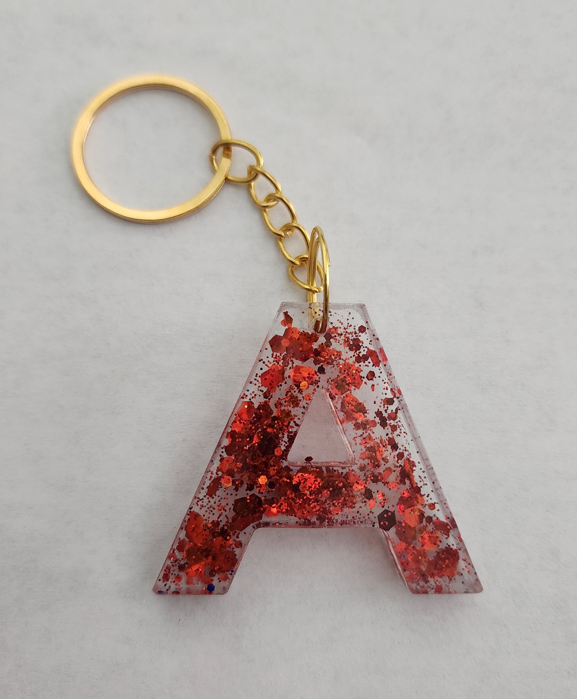 A Keychain- Clear with Red Glitter