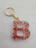 B Keychain-Clear with Red Glitter