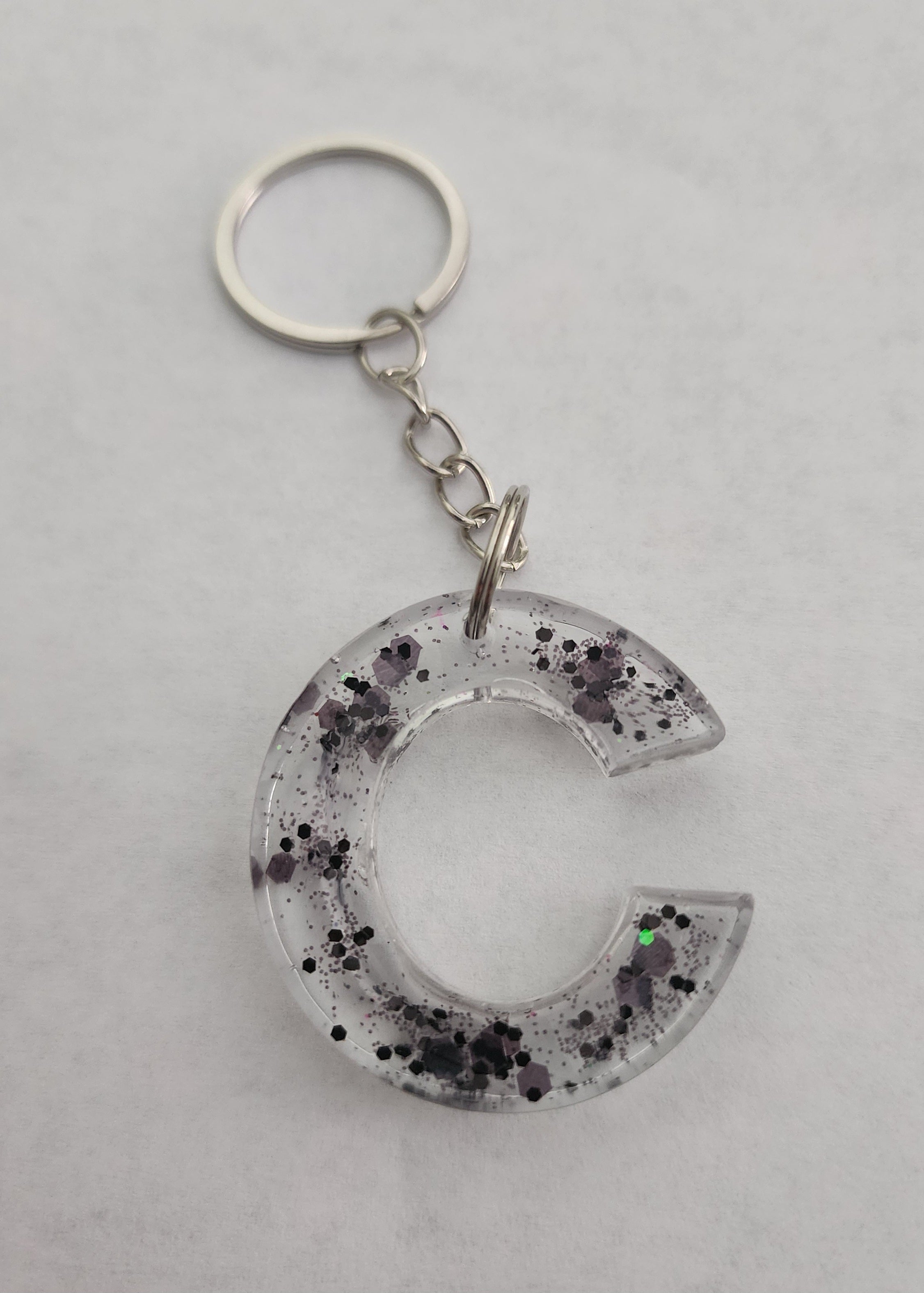 C Keychain-Clear with Black Glitter