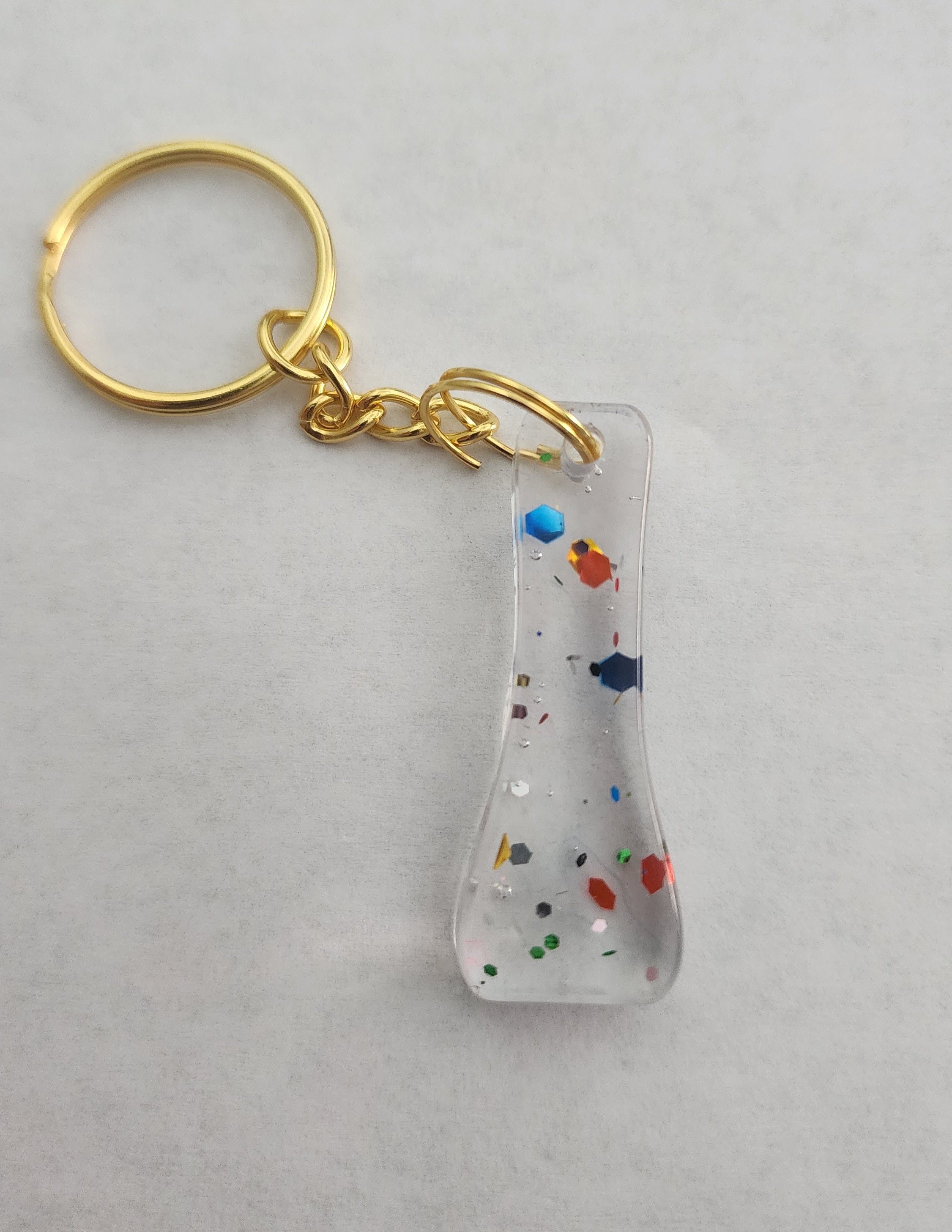 I 'Groovy' Keychain- Clear with Rainbow Glitter