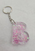 B 'Groovy' Keychain- Clear with Pink Iridescent Glitter