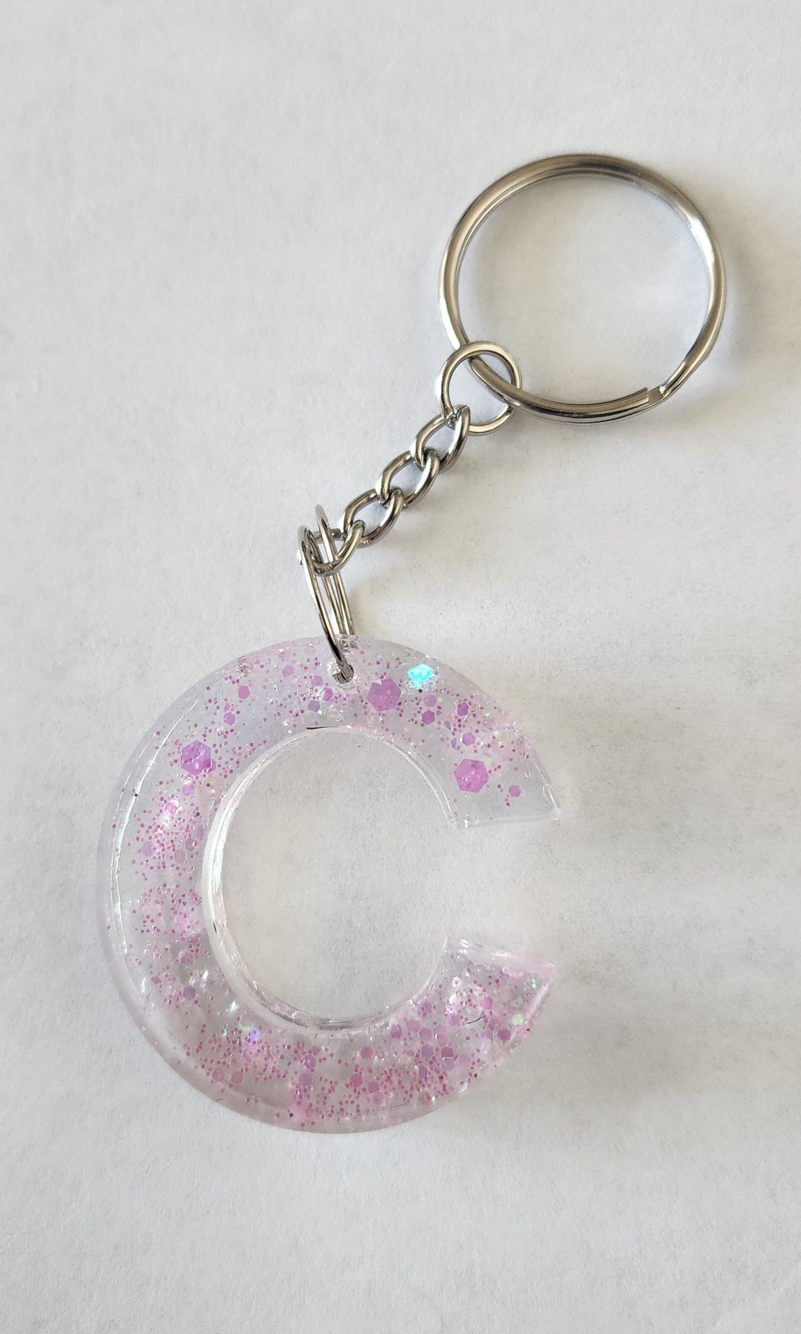 C Keychain- Clear with Iridescent Glitter