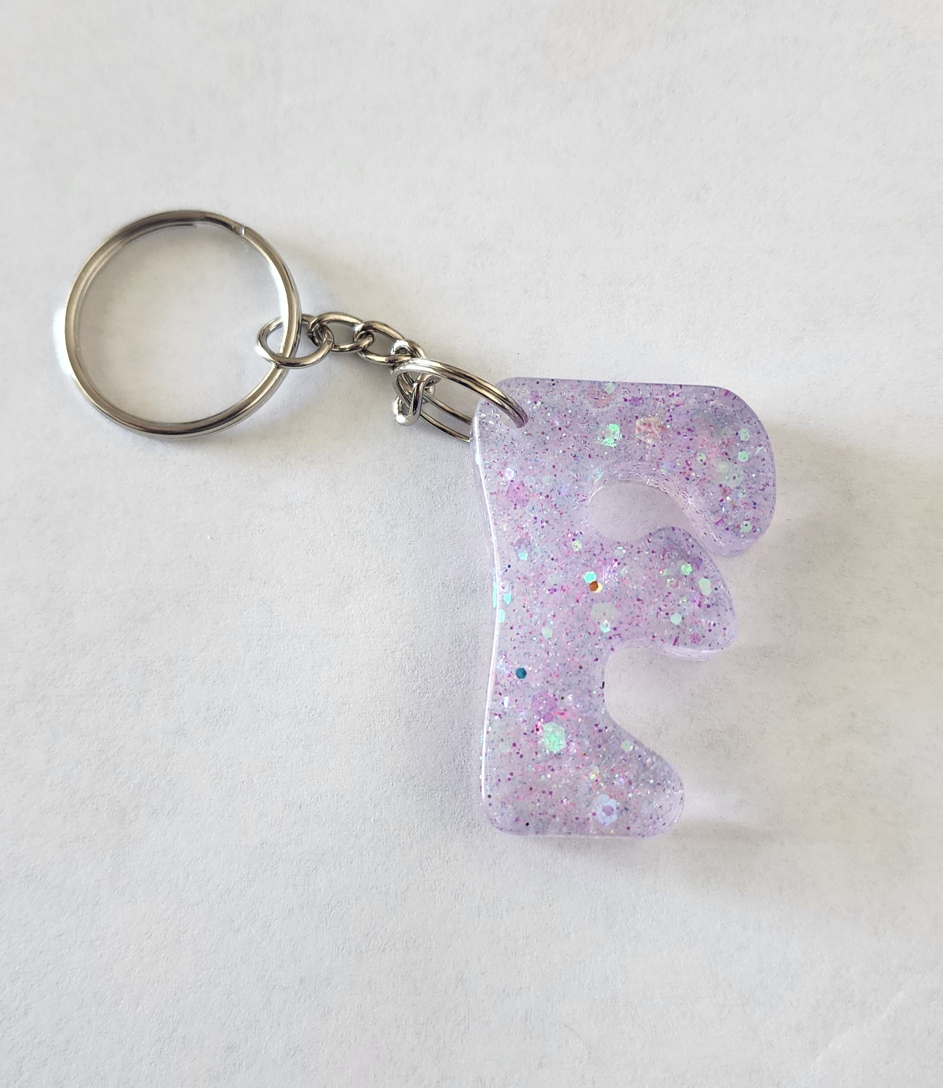 F 'Groovy' Keychain- Iridescent Glitter