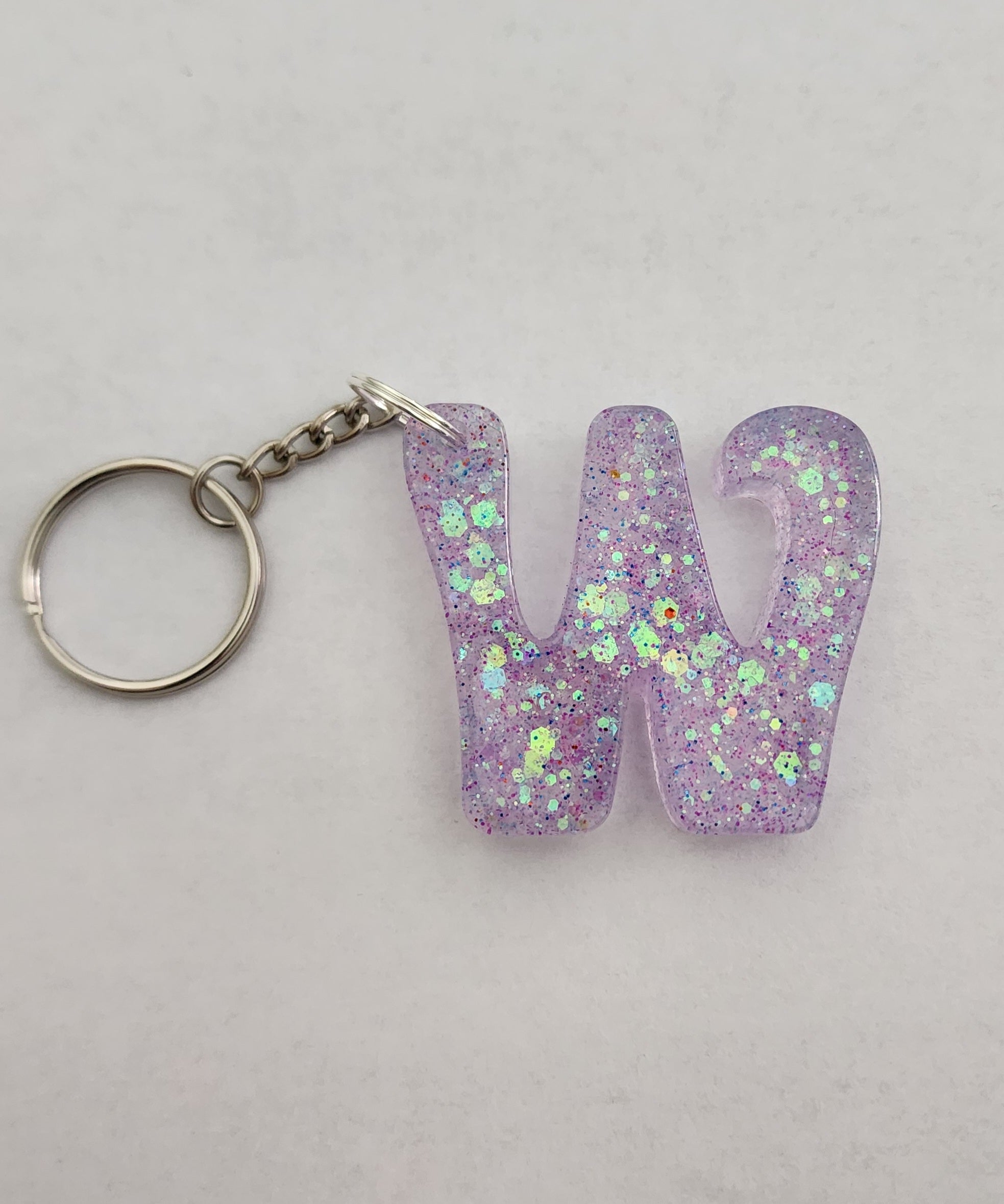 W 'Groovy' Keychain- Iridescent Glitter