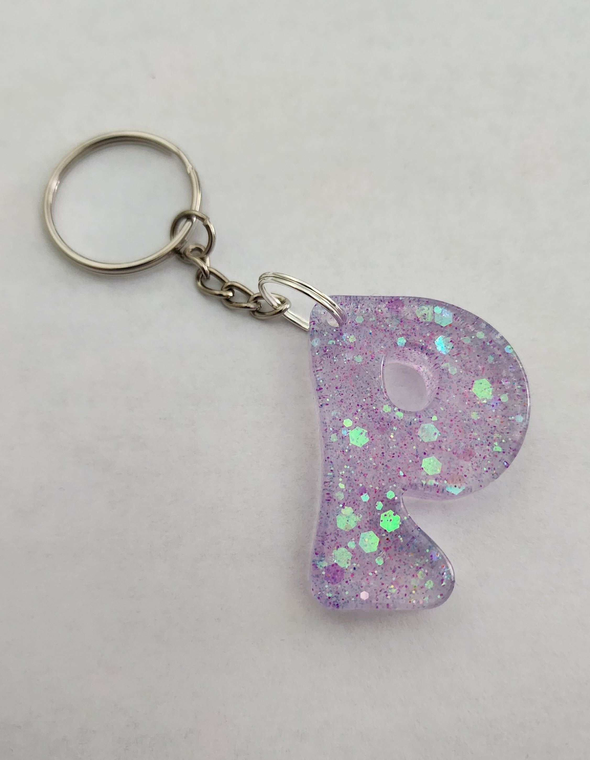 P 'Groovy' Keychain- Iridescent Glitter