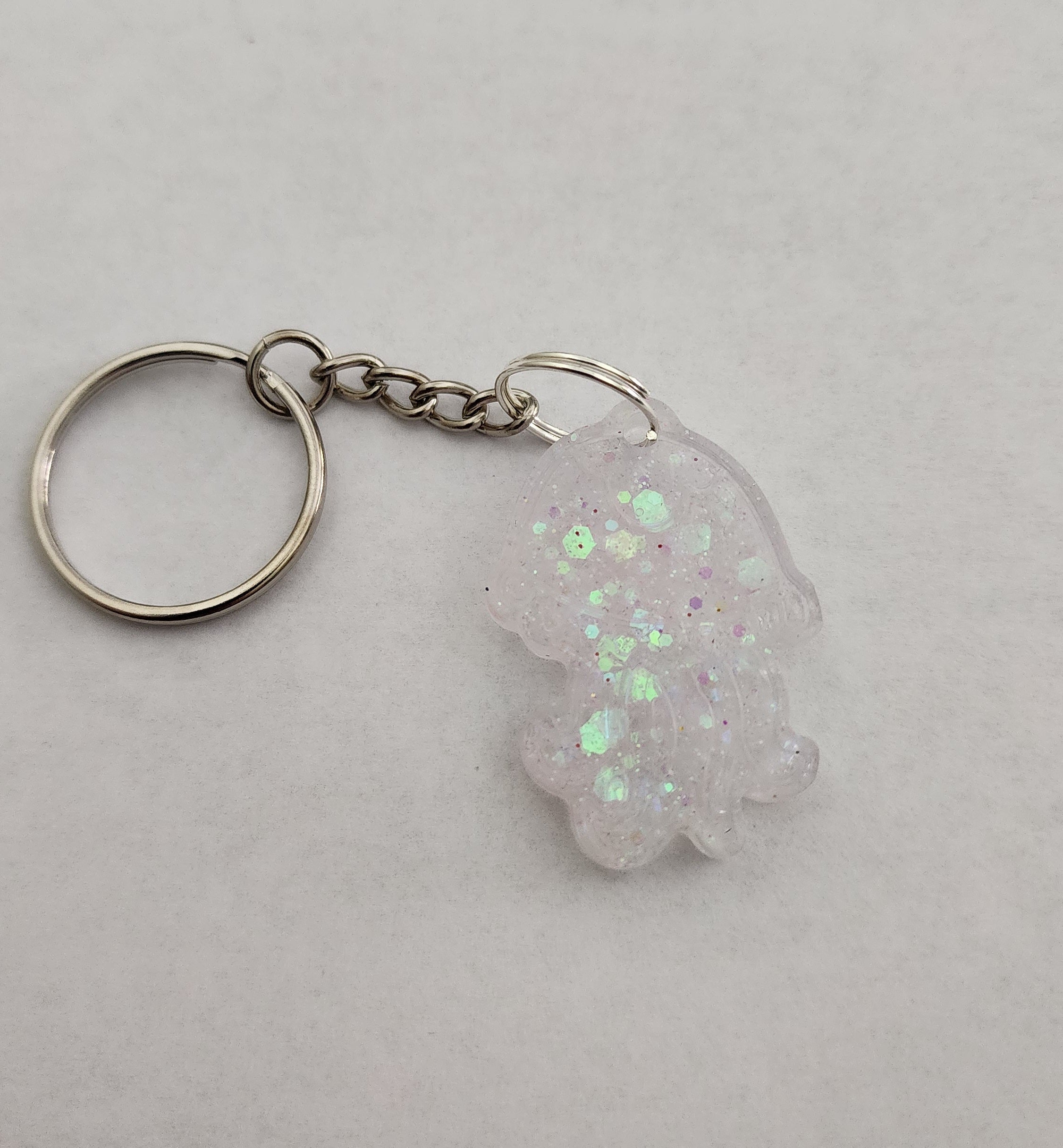 Jellyfish Keychain- Clean with Iridescent Glitter