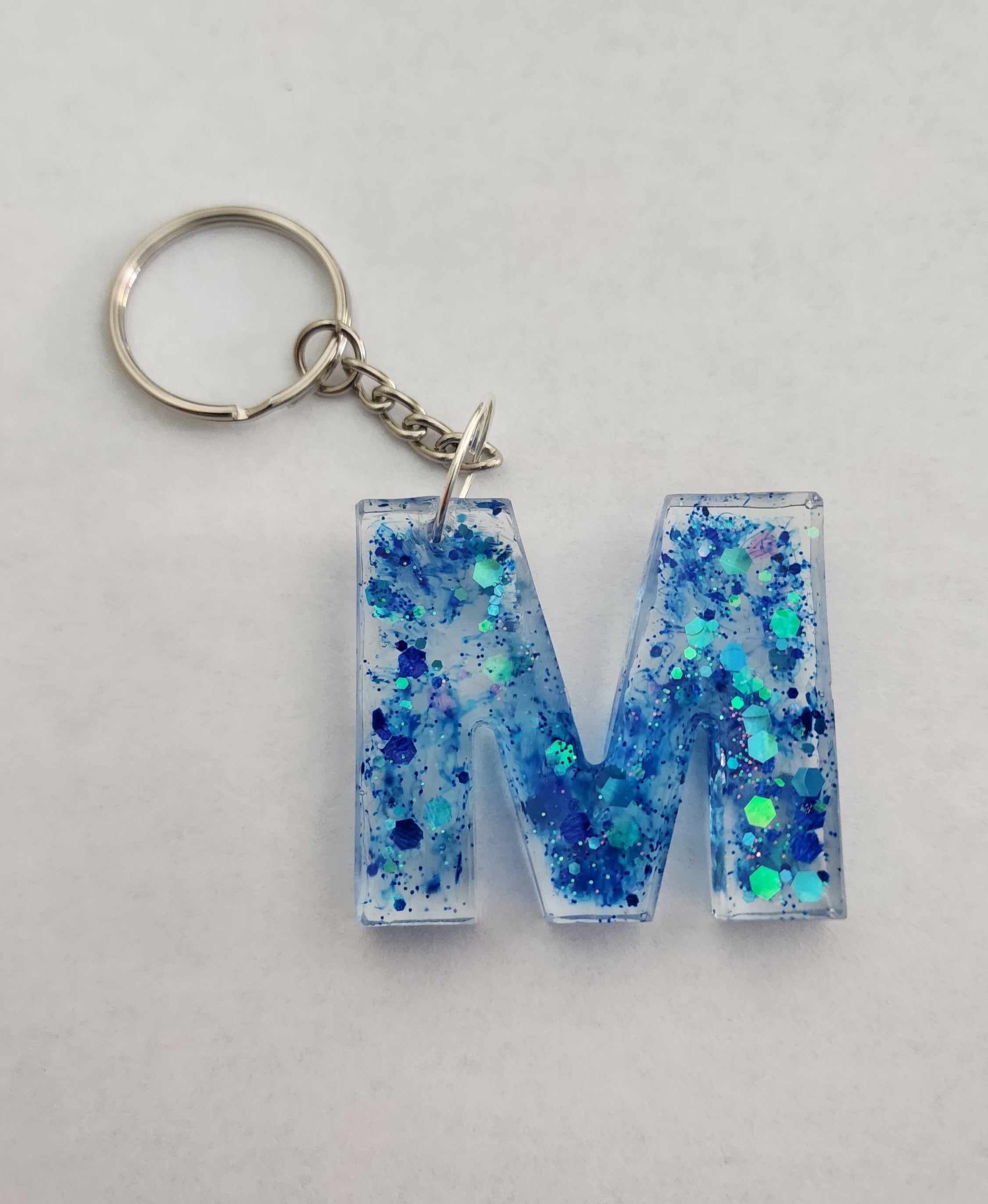 M Keychain-Blue Glitter