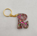 R 'Groovy' Keychain- Rainbow Glitter