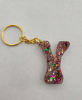 Y 'Groovy' Keychain- Rainbow Glitter