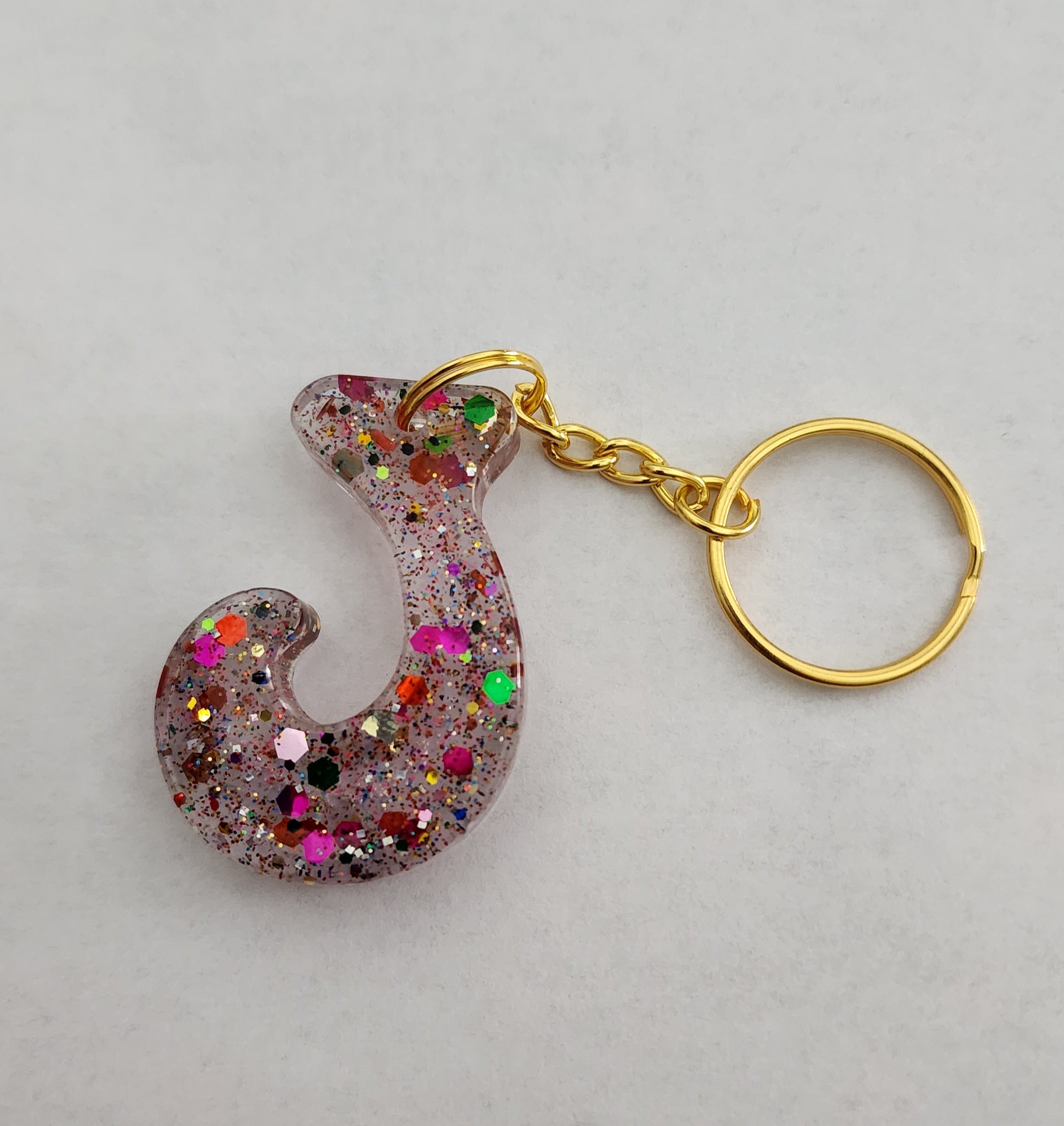 J 'Groovy' Keychain- Clean with Rainbow Glitter