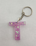 T Keychain with Pink & Iridescent Glitter