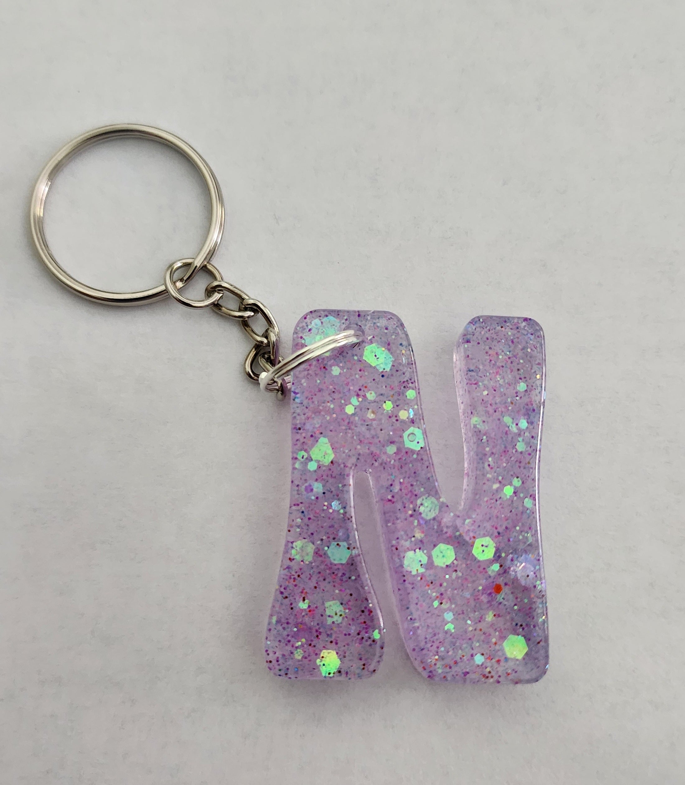 N 'Groovy' Keychain Purple & Iridescent Glitter