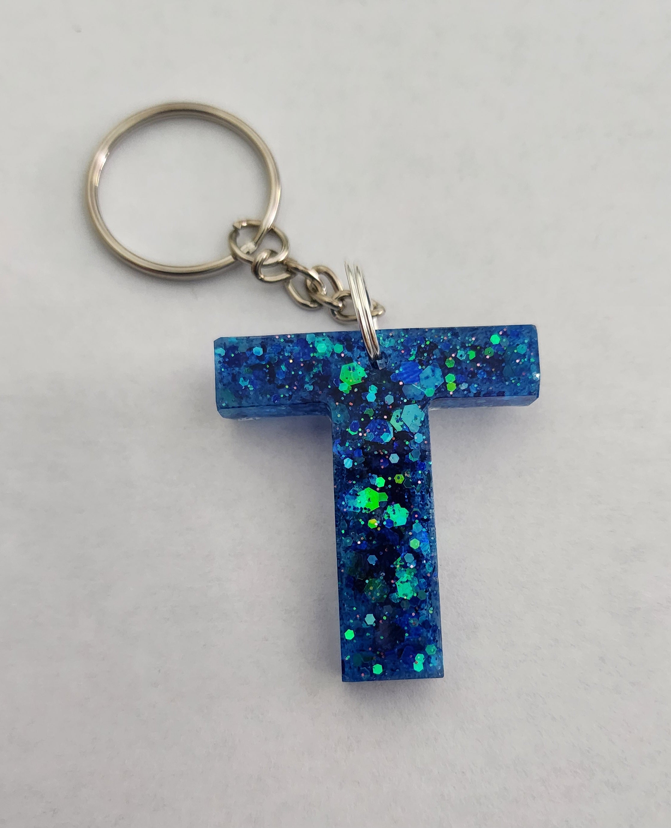 T Keychain- Blue Glitter