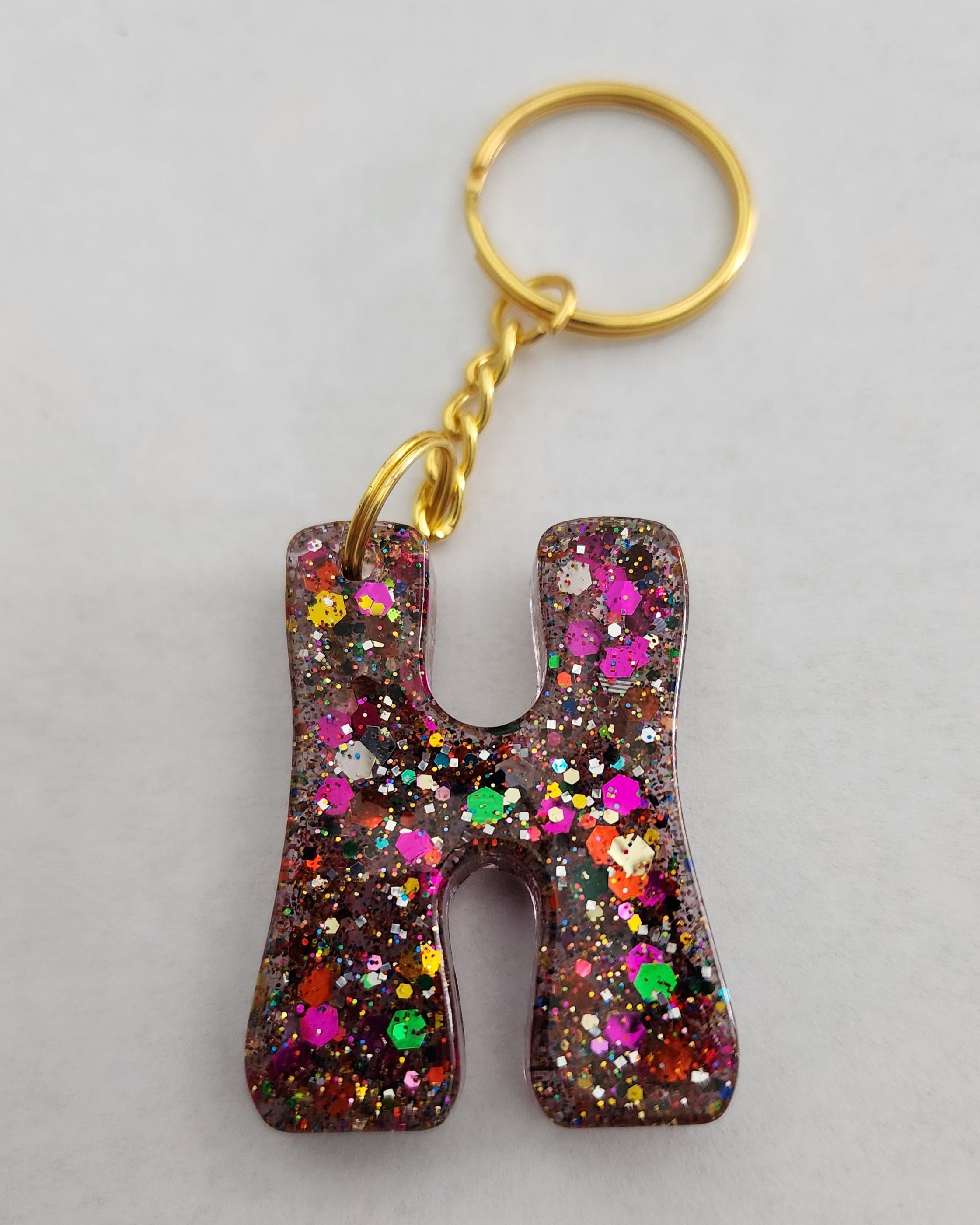 H 'Groovy' Keychain- Rainbow Glitter