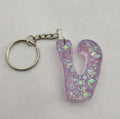 V 'Groovy' Keychain Purple & Iridescent Glitter