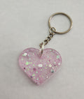 Heart Keychain- Clear with Pink & Iridescent Glitter