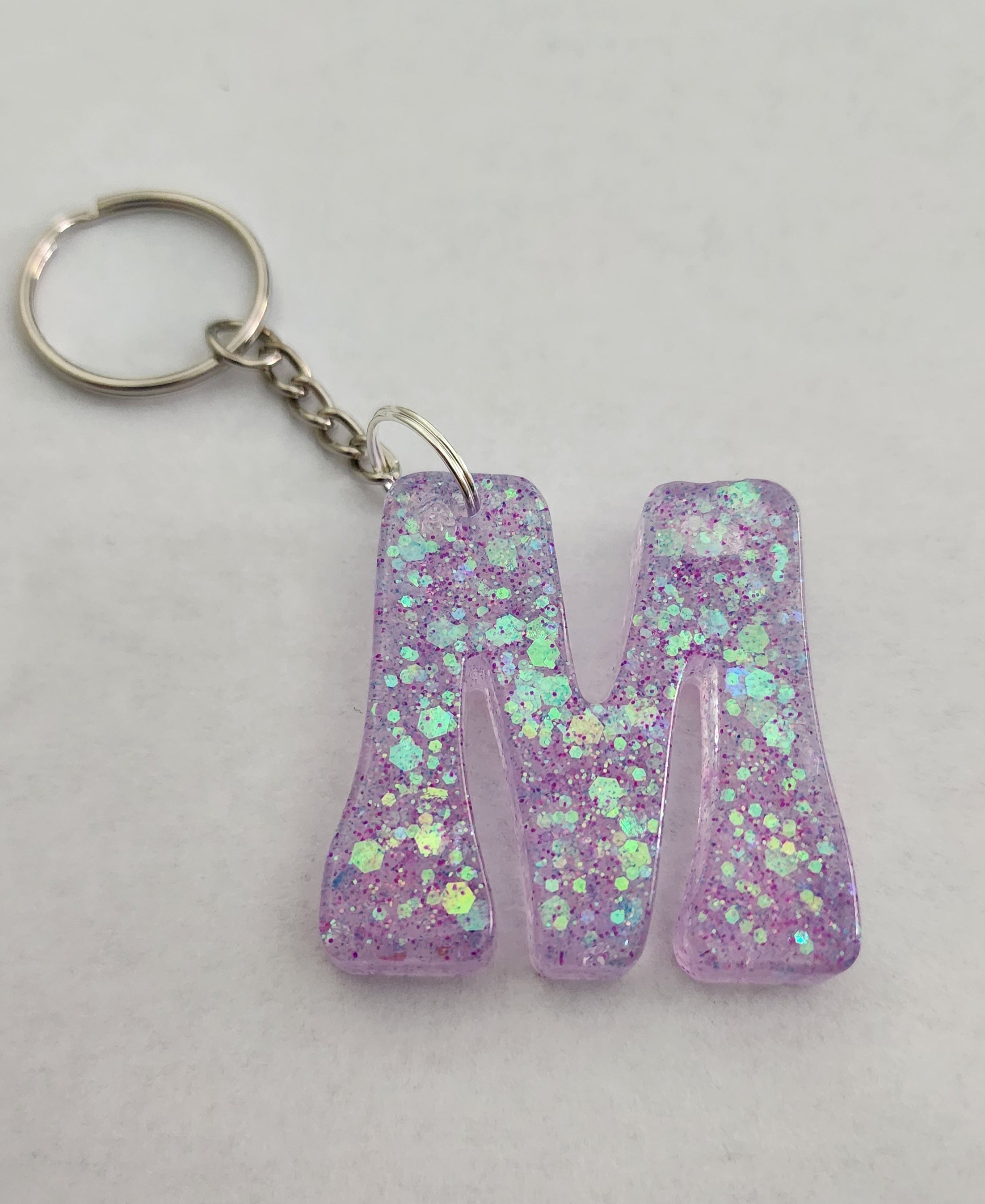 M 'Groovy' Keychain -Iridescent Glitter