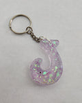 J 'Groovy' Keychain Clear with Iridescent Glitter