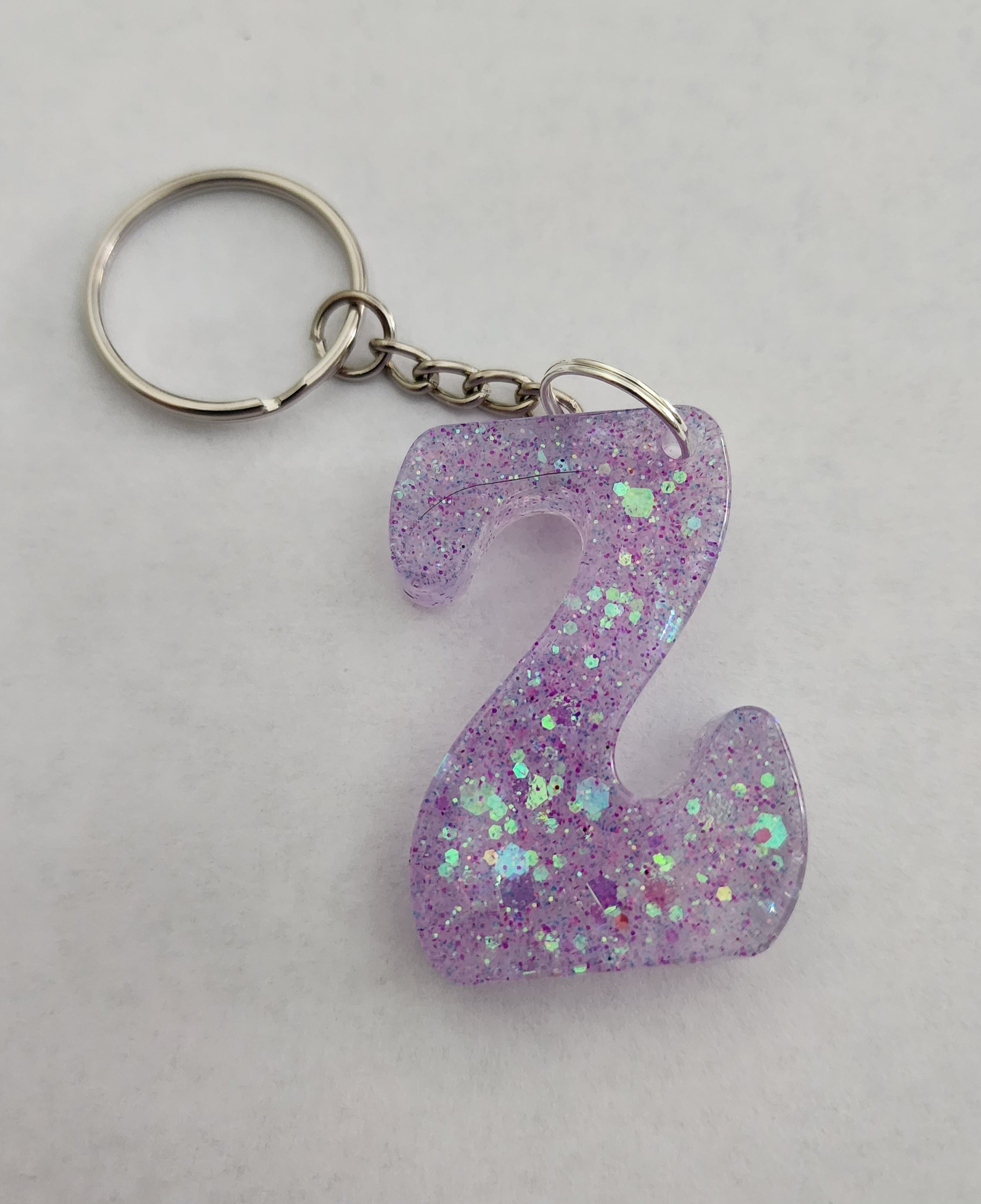 Z 'Groovy' Keychain- Purple & Iridescent Glitter