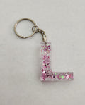 L Glitter Keychain- Clear with Pink Glitter