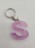 S Keychain with Pink Glitter