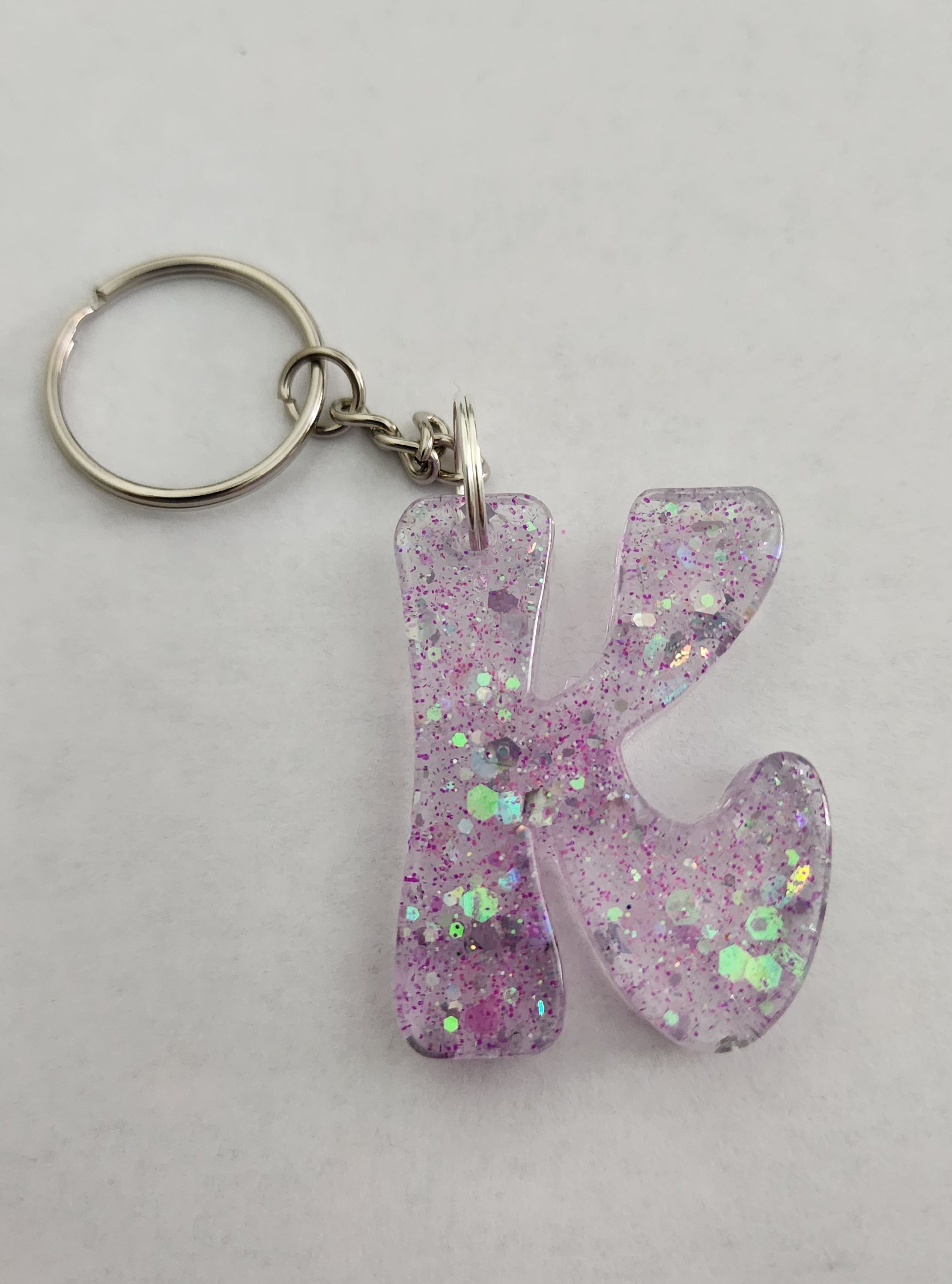 K 'Groovy' Keychain- Clear with Iridescent Glitter
