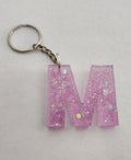 M Keychain with Pink Glitter