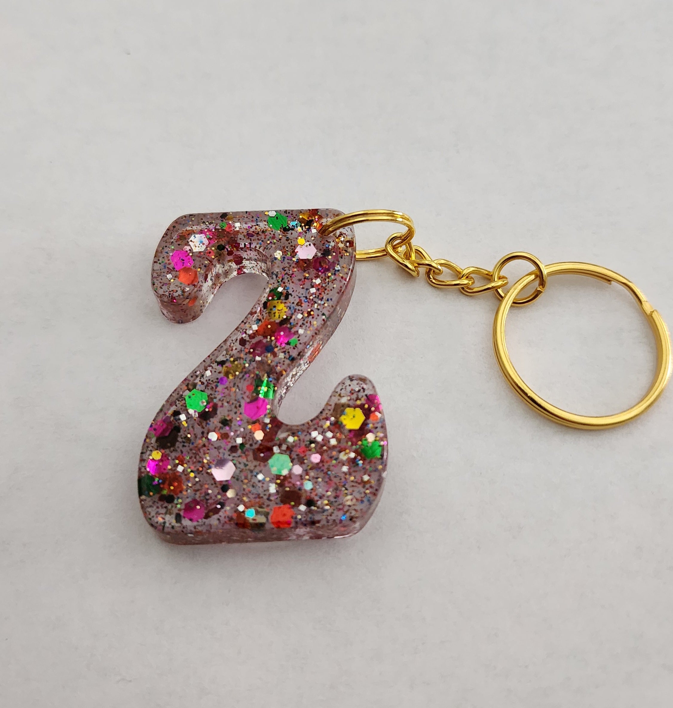 Z 'Groovy' Keychain Clear with Rainbow Glitter