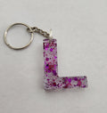 L Keychain Clear with Dark Pink Glitter