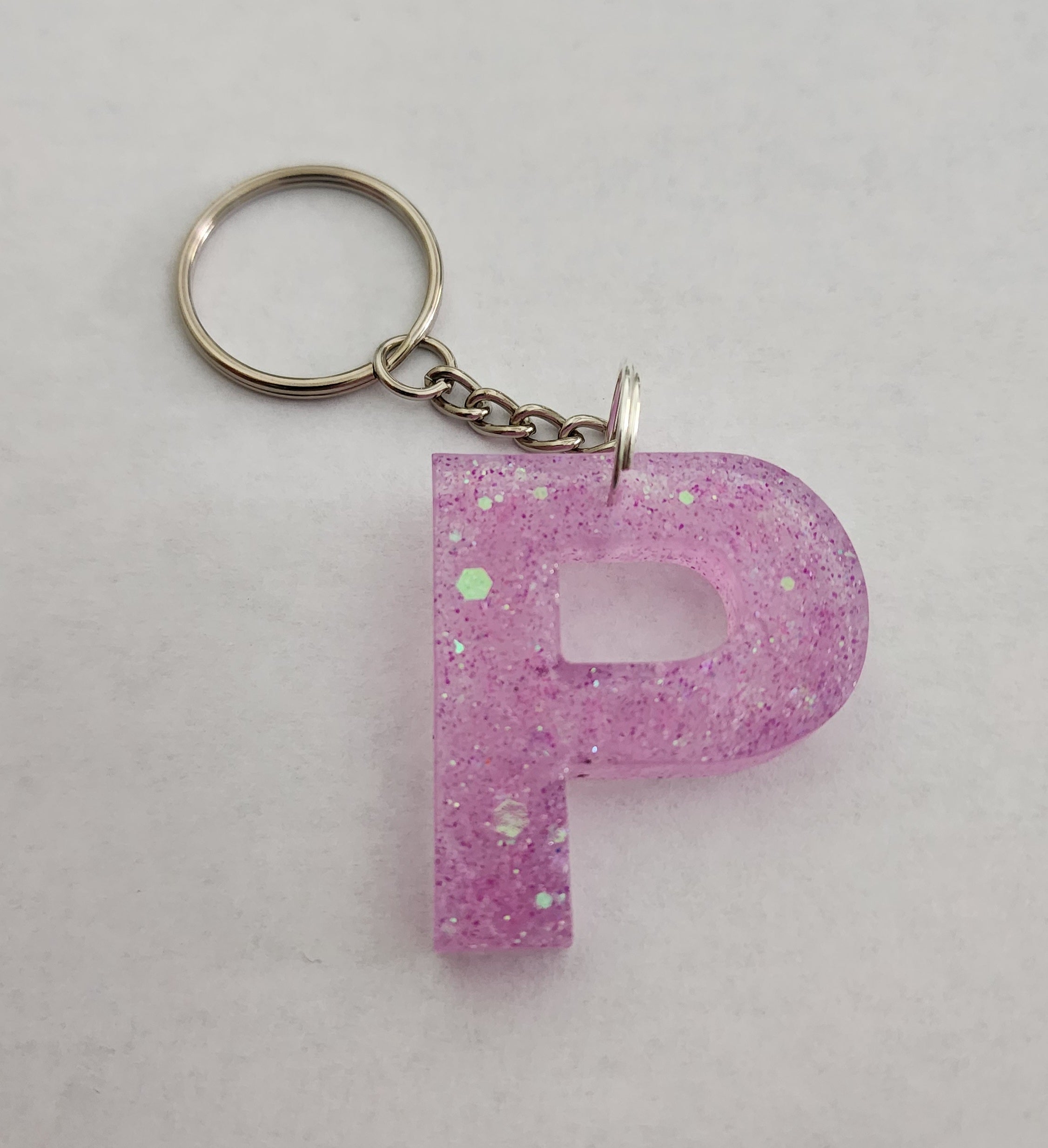 P Keychain with Pink Glitter