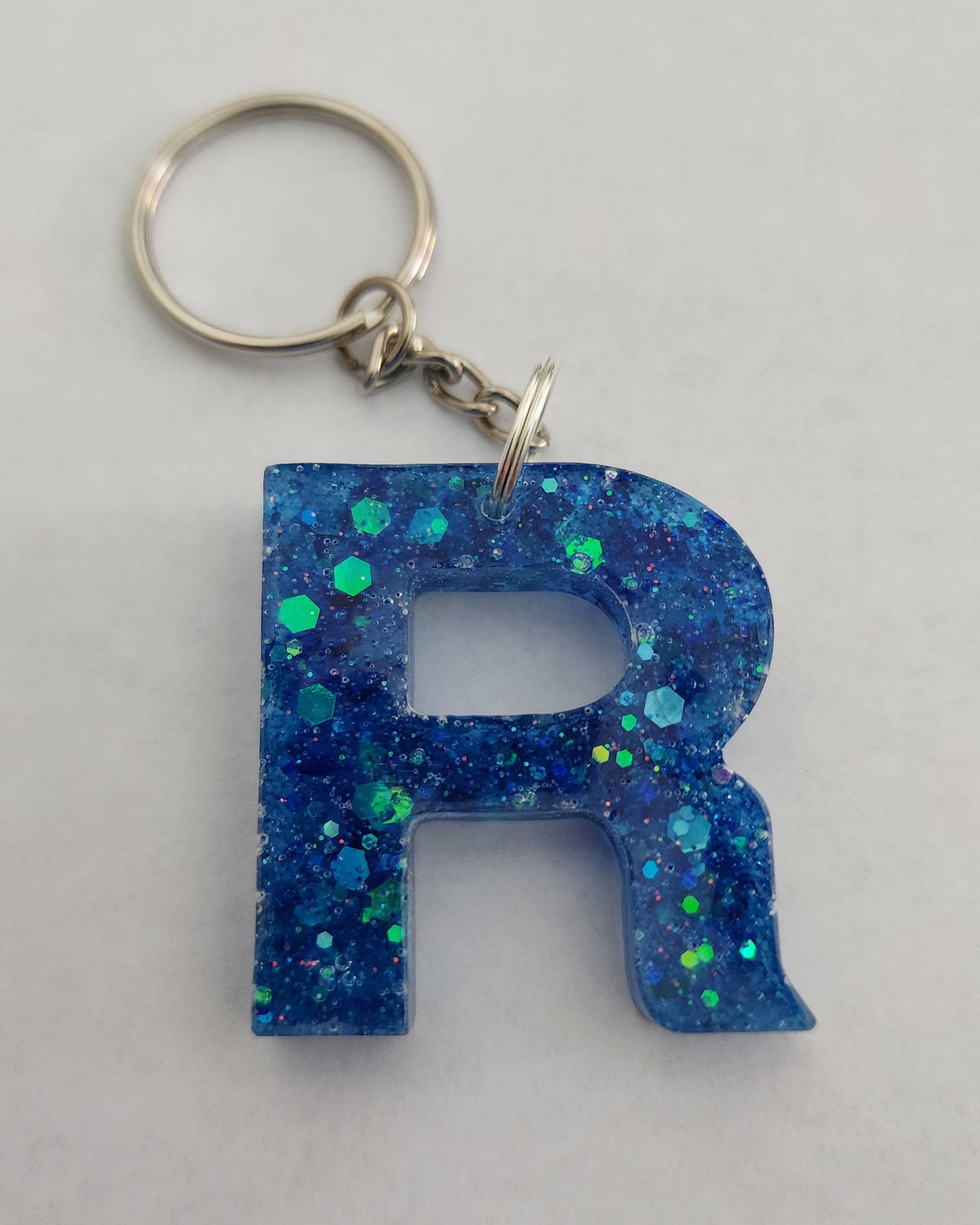 R Keychain- Blue Glitter