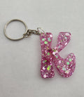 K 'Groovy' Keychain- Dark Pink & Iridescent Glitter