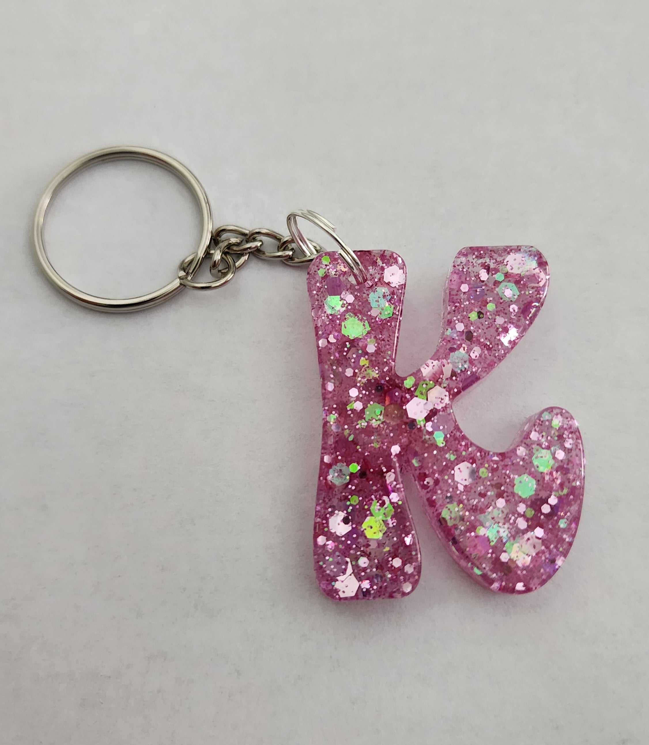 K 'Groovy' Keychain- Dark Pink & Iridescent Glitter