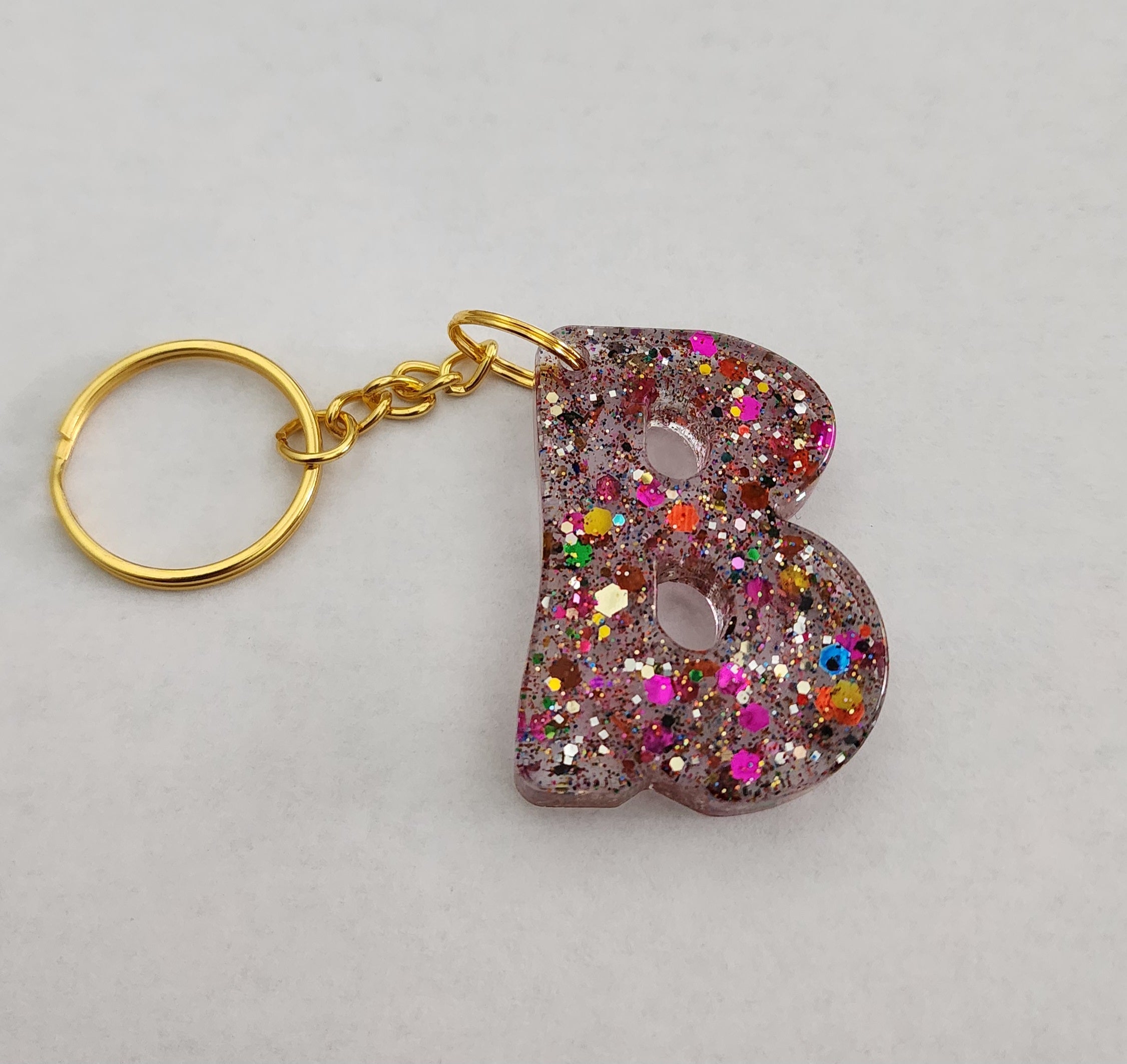 B 'Groovy' Keychain Clear with Rainbow Glitter