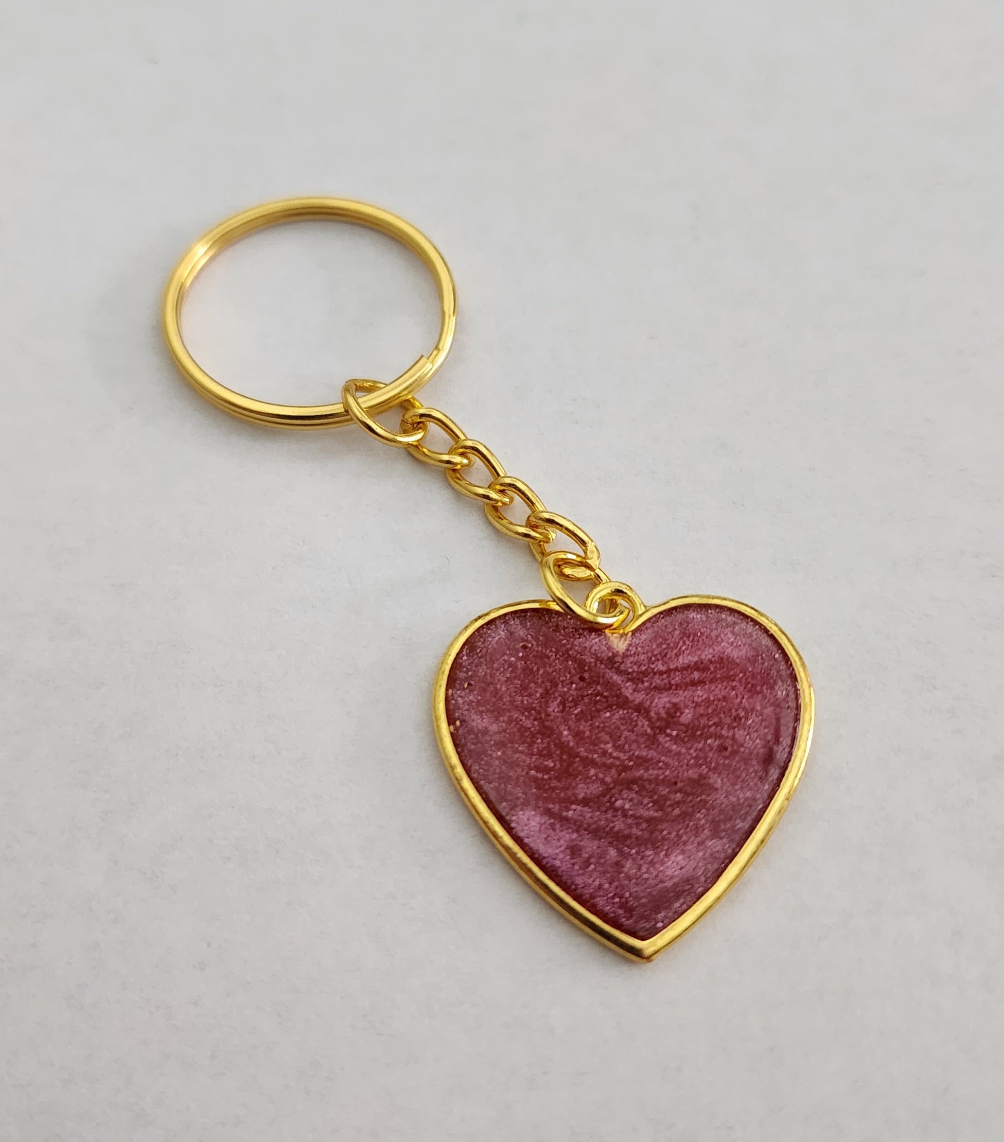Heart Keychain- Rose Pink & White
