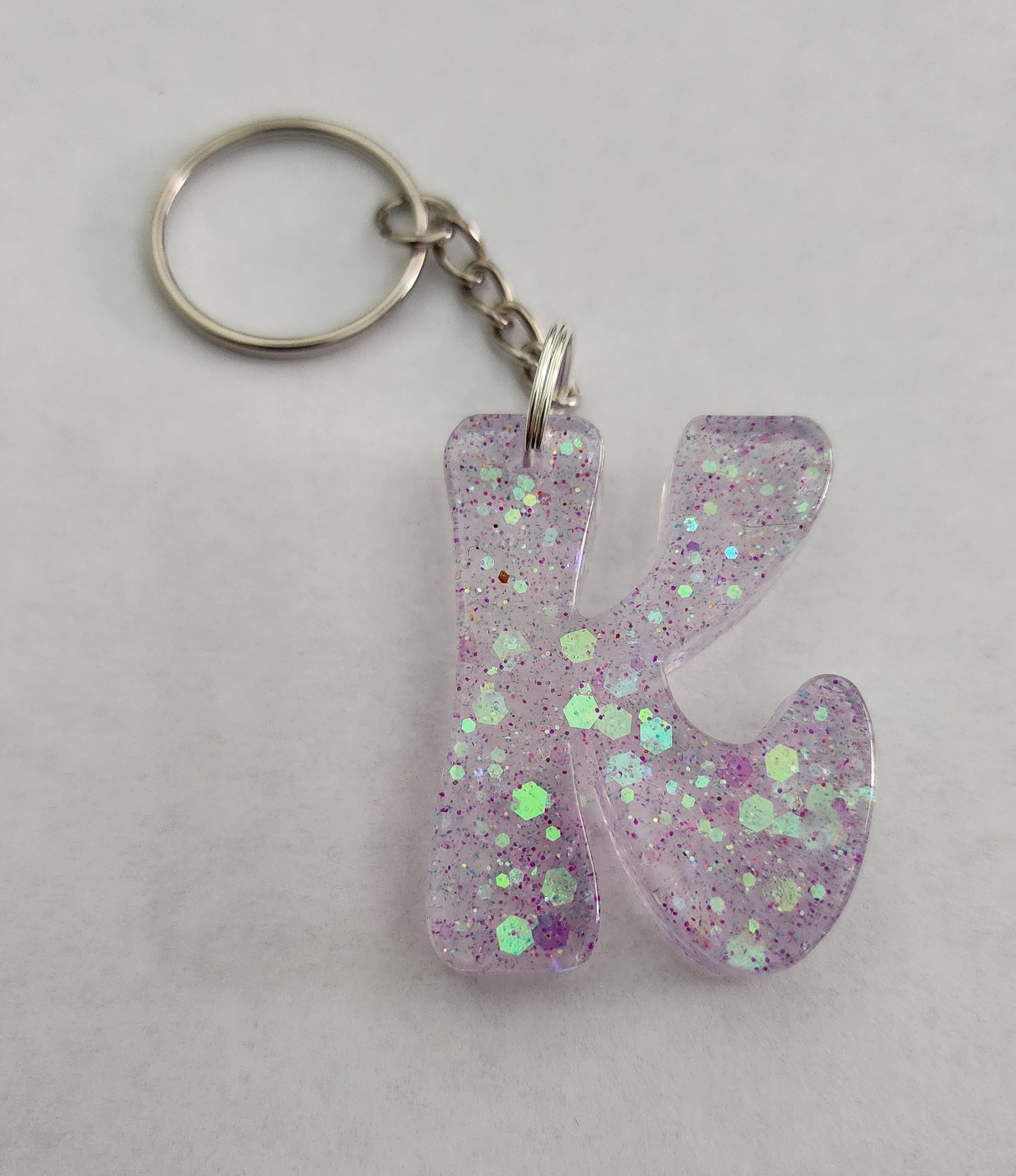 K 'Groovy' Keychain- Clear with Iridescent Glitter
