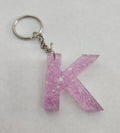 K Keychain with Pink & Iridescent Glitter